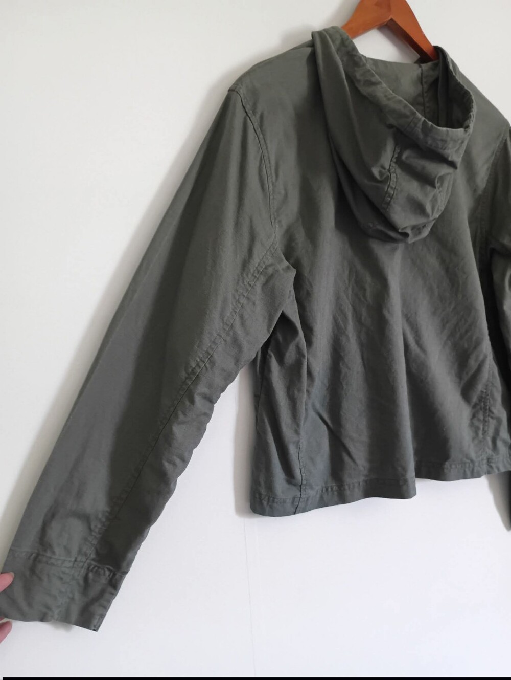 Linen/Cotton Blend Moss Hooded Button Jacket by White Stag - Picture 2 of 5